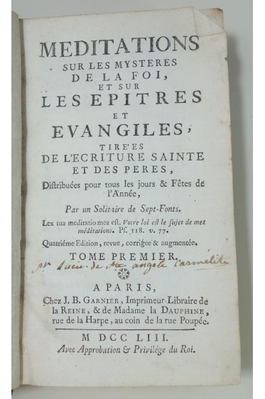 Meditations sur les mysteres de la foi, et sur les epitres et Evangiles, tomes 1, 3, 4, 1753