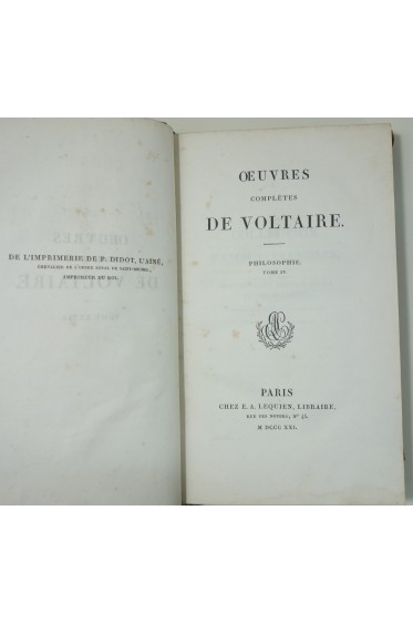 Philosophie, tome IV - Oeuvres complètes de Voltaire, tome 34. Lequien, 1821