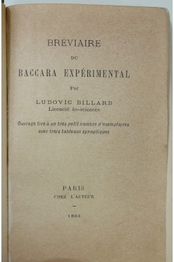 Bréviaire du Baccara expérimental par Ludovic Billard. 3 tableaux - 1883 rare