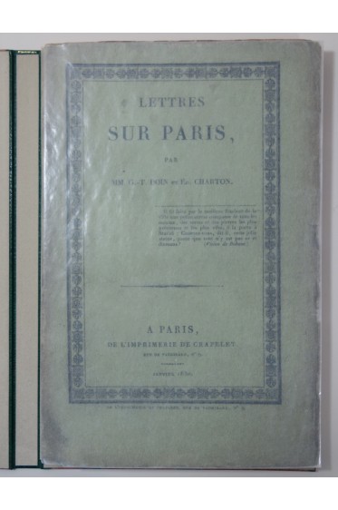 Lettres sur Paris, par G.-T. Doin et Éd. Charton. Crapelet 1830 - Reliure