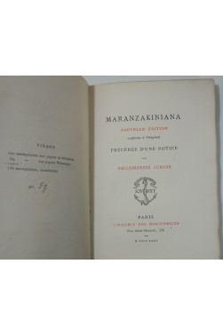 Maranzakiniana, précédée d'une notice par Philomneste Junior - Brunet. Jouaust 1875