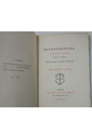 Maranzakiniana, précédée d'une notice par Philomneste Junior - Brunet. Jouaust 1875