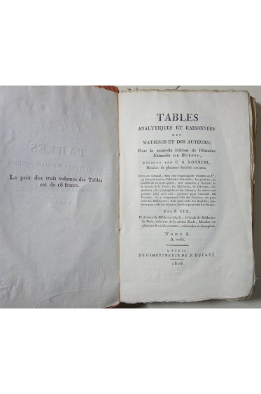 BUFFON - Histoire naturelle : Tables analytiques et raisonnées des matières et des auteurs 3/3 Dufart 1808