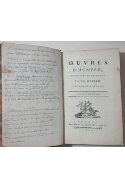 L'Iliade d'Homère ou le récit de la guerre de Troye, Livres I à XX. Traduction par Mme DACIER - 1779