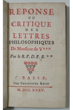 Réponse Ou critique des Lettres philosophiques de M. de V*** [ Voltaire ]