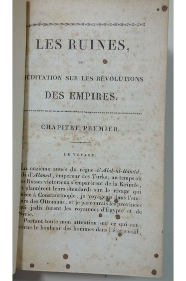 VOLNEY. Les Ruines ou Méditation sur les Révolutions des Empires - RARE, CRAPELET, vergé