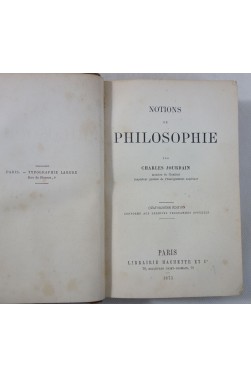 Charles JOURDAIN. Notions de PHILOSOPHIE - Librairie Hachette, 1873, relié