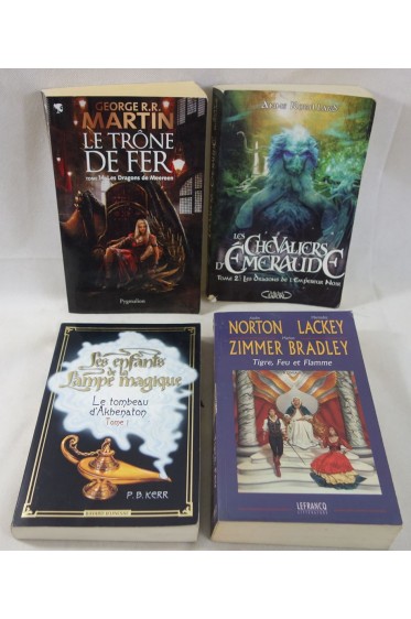 Lot de 4 romans FANTASY. Le trône de fer, 14 - KERR, tombeau - ZIMMER, Tigre - Emeraude, 2