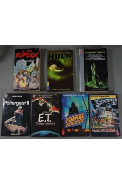 Lot de 7 ROMANS adaptés ou inspirés de FILMS. Godzilla, E.T., Hulk, Poltergeist, Superman