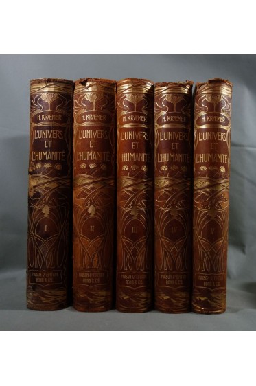 L'Univers et l'Humanité. 5 volumes. Reliures Art Nouveau