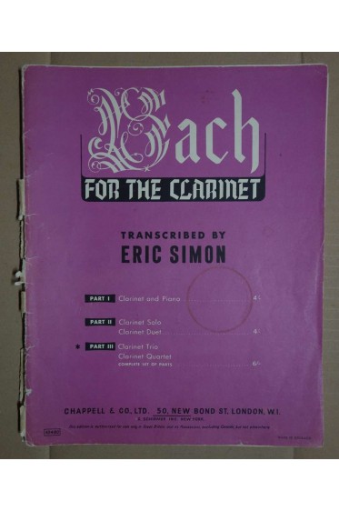 Bach for the Clarinet - Part III - Clarinet Trio / Quartet - Eric Simon -