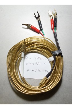 2 Cables enceintes montés en cuivre 1,5mm2 - 2x2,50m + RCA + fourches plaquées or