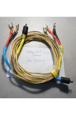 Cables enceintes montés Hi-Fi 1,5mm2 + DIN 2-PIN + fourches or 2x2,40m pour ampli vintage