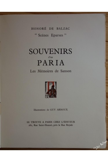 Scènes éparses - Souvenirs d'un paria. Les Mémoires de Sanson. Illustrations de Guy Arnoux.