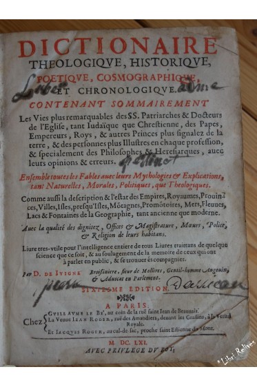 Dictionnaire théologique, historique, poétique, cosmographique, et chronologique 1661