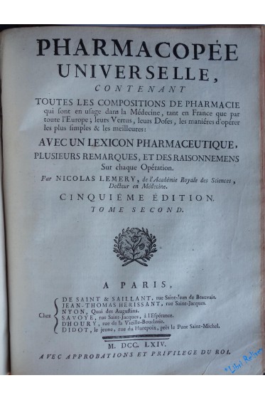 Pharmacopée universelle - Lexicon Pharmaceutique latin / français