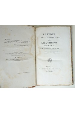 Lettres à un gentilhomme russe sur l'inquisition espagnole. Edition originale, 1822